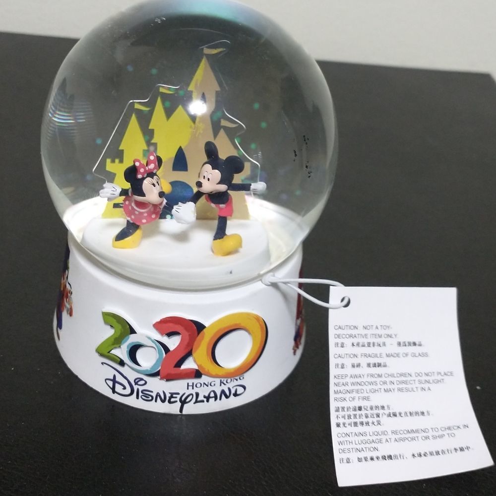 2020 Disneyland Hong Kong Mickey & Minnie Holding Hands Snowglobe
